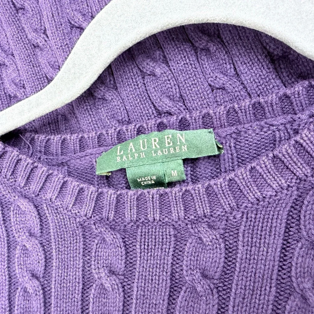 Polo Ralph Lauren Woman's Cable Knit Crewneck Sweater Purple Cotton  Size M